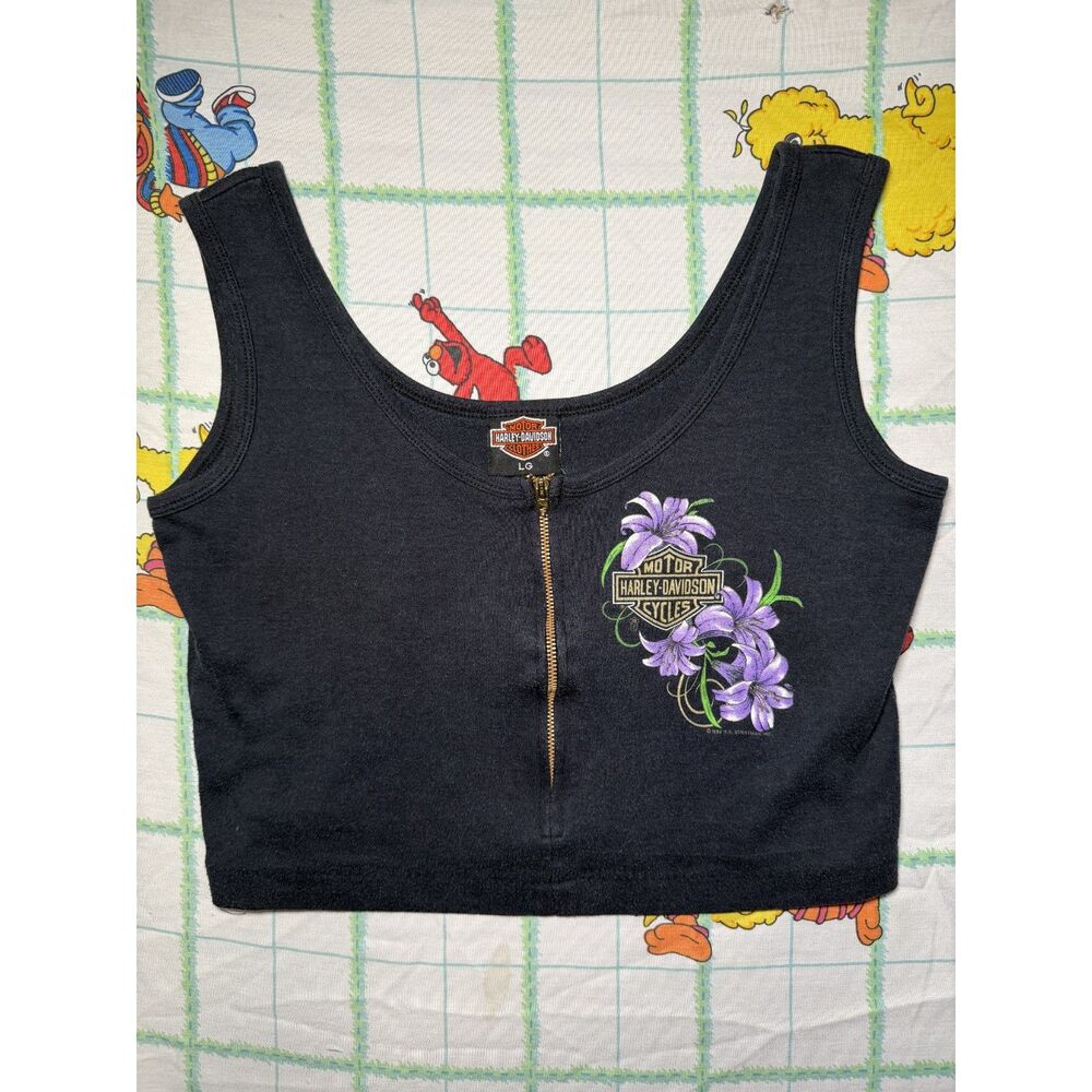 Vintage 1989 Harley Davidson women's cropped tank top with floral size Large